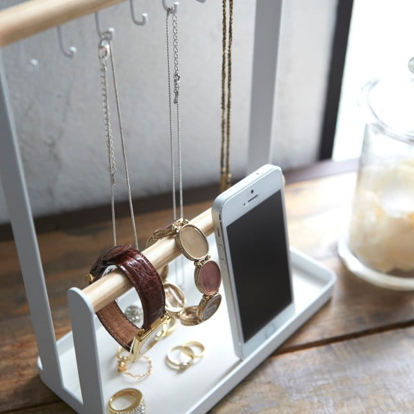 Suport pentru bijuterii cu detalii din lemn de fag YAMAZAKI Tosca, alb-image-2