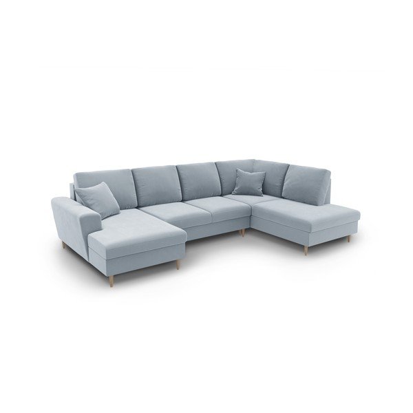 Colțar albastru deschis extensibil, cu spațiu de depozitare cu tapițerie din catifea (cu colț pe partea dreaptă-în formă de "U") Kyoto – Cosmopolitan Design-image-1