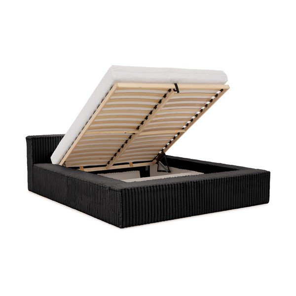 Pat matrimonial negru tapițat cu spațiu de depozitare cu somieră 180x200 cm Cloe – Ropez-image-2