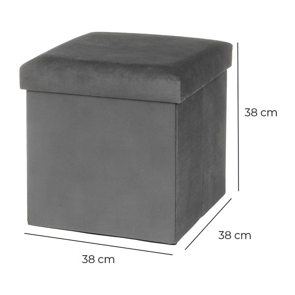 Taburet gri închis cu tapițerie din catifea Estela – Casa Selección-image-3