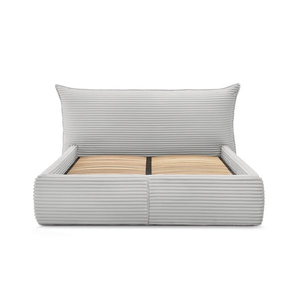 Pat matrimonial gri deschis tapițat cu spațiu de depozitare cu somieră 160x200 cm Jade – Bobochic Paris-image-4