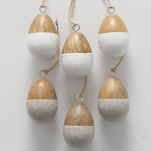 Set 6 decorațiuni suspendate din lemn de mango cu model de Paște Boltze Amari