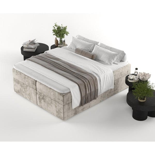 Pat boxspring maro deschis cu spațiu de depozitare 160x200 cm Yoko – Maison de Rêve-image-3