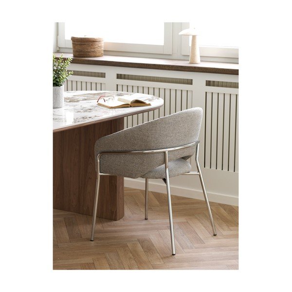 Scaun de living gri deschis cu cotiere din oțel Costa – House Nordic-image-2