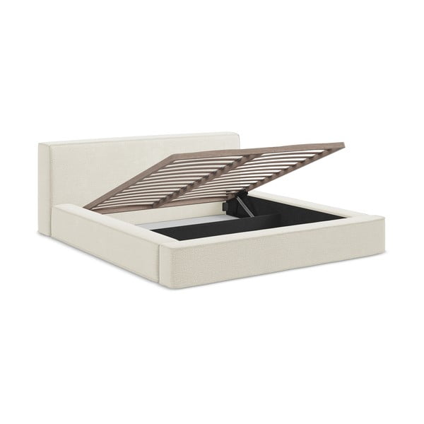 Pat dublu tapițat crem cu spațiu de depozitare cu grilă 140x200 cm Noho - Makamii-image-2