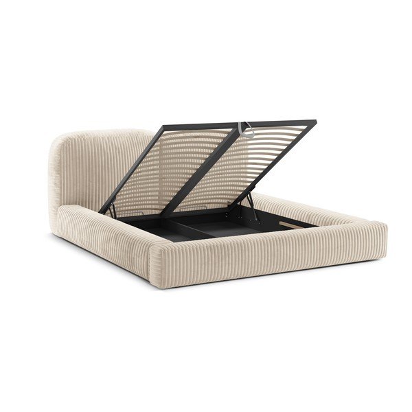 Pat matrimonial bej tapițat cu spațiu de depozitare cu somieră 160x200 cm Martina – Micadoni -image-2