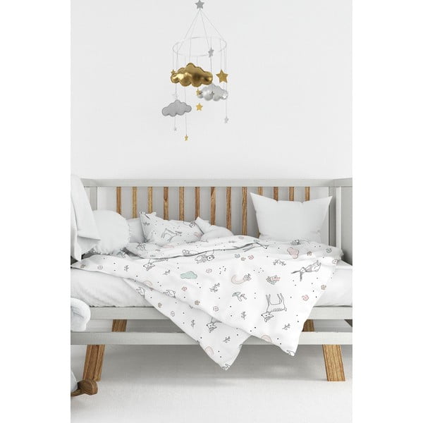 Lenjerie de pat pentru copii albă din bumbac ranforcé pentru pătuț 100x150 cm Flowers – Mijolnir-image-1