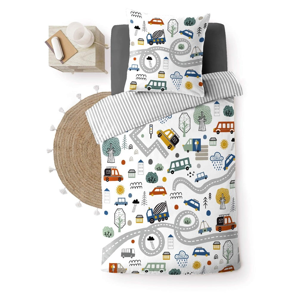 Lenjerie de pat pentru copii albă din bumbac pentru pat de o persoană 140x200 cm Pti Bolide – douceur d'intérieur