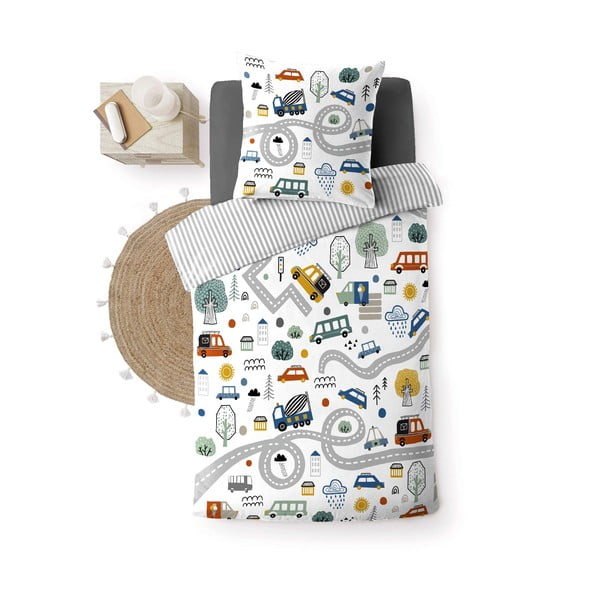 Lenjerie de pat pentru copii albă din bumbac pentru pat de o persoană 140x200 cm Pti Bolide – douceur d'intérieur-image-4