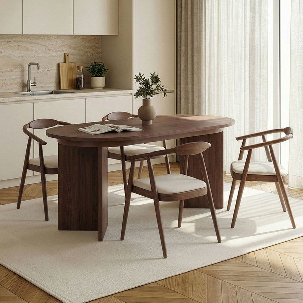 Masă de dining extensibilă cu aspect de lemn de nuc cu blat suplimentar 90x160 cm Sorell – Kalune Design-image-2