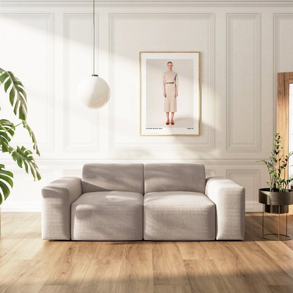 Canapea bej cu tapițerie din catifea reiată  205 cm Villet – Rodier-image-1