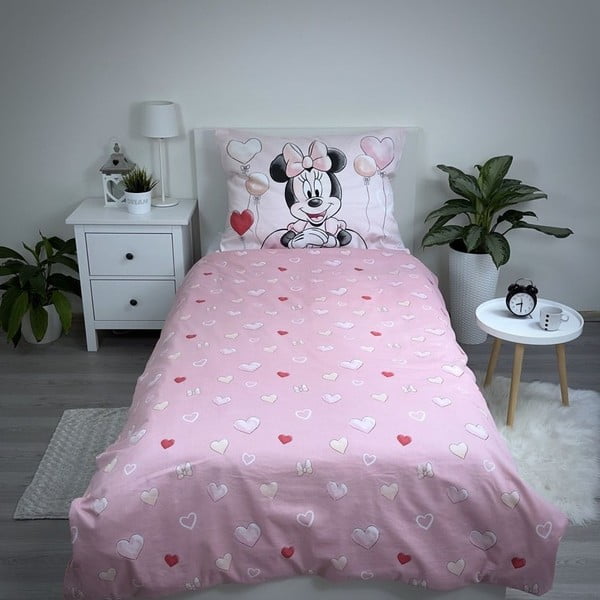Lenjerie de pat pentru copii roz din bumbac pentru pat de o persoană 140x200 cm Minnie "Balloon" – Jerry Fabrics-image-2