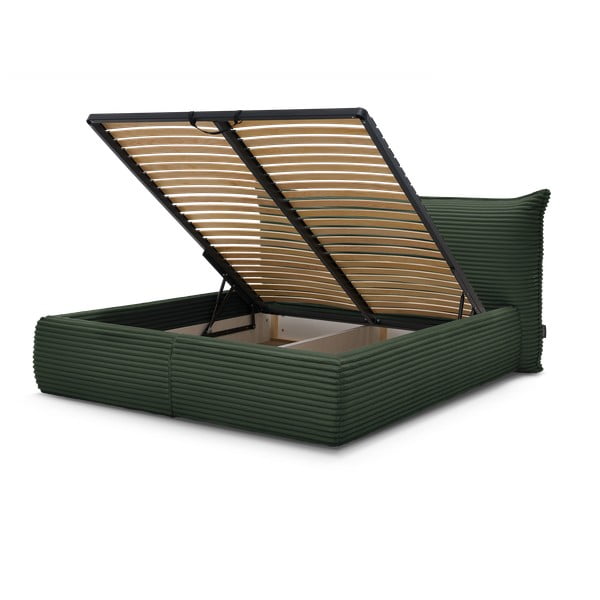 Pat matrimonial verde închis tapițat cu spațiu de depozitare cu somieră 160x200 cm Jade – Bobochic Paris-image-1