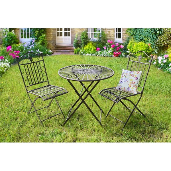 Set de dining pentru grădină maro închis din metal pentru 2 persoane – Garden Pleasure-image-1