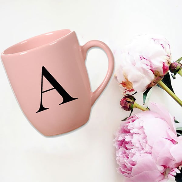 Cană din ceramică Vivas Letter A, 330 ml, roz