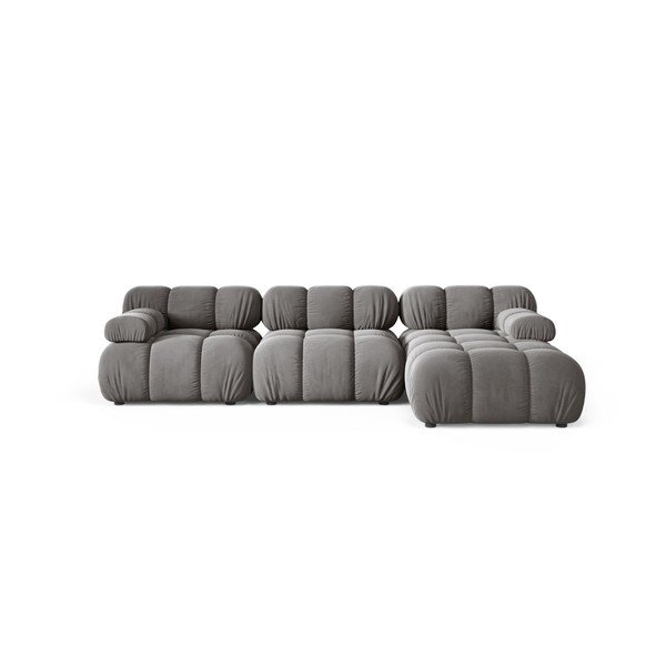 Colțar modular gri deschis cu tapițerie din catifea (cu colț pe partea dreaptă/cu șezlong) – Micadoni 