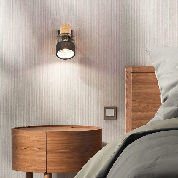 Aplică de perete neagră/în culoare naturală ø 7 cm Nandini – Trio-image-1