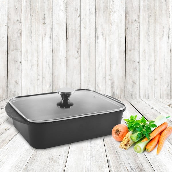 Oală din aluminiu neaderent cu capac din sticlă Orion Grande, 35 x 22,5 cm-image-1