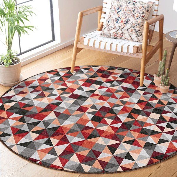 Covor roșu/gri lavabil rotund ø 120 cm Ignite – Mila Home-image-3