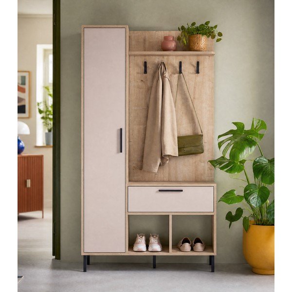 Set pentru hol crem/în culoare naturală cu aspect de lemn de stejar 108x195x35 cm Heidy – Marckeric-image-1