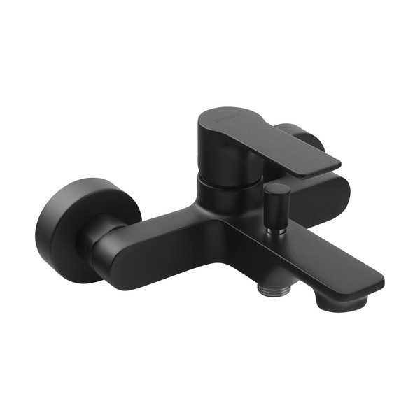 Baterie negru-mat pentru cadă cu montare pe perete (2 ieșiri) Pax – Sapho