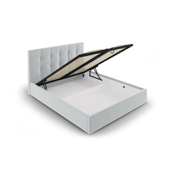 Pat matrimonial 160x200 cm gri deschis tapițat cu spațiu de depozitare cu somieră Nerin – Mazzini Beds-image-3
