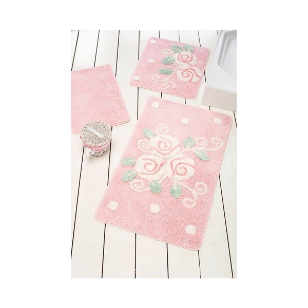 Set 3 covoare de baie Jardin, roz