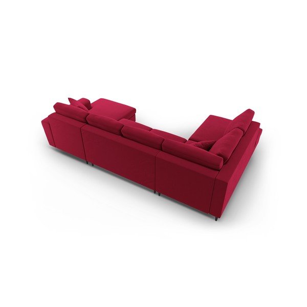 Colțar roșu extensibil, cu spațiu de depozitare cu tapițerie din catifea (cu colț pe partea stângă-în formă de "U") Kyoto – Cosmopolitan Design-image-4