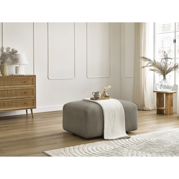 Taburet gri/maro cu tapițerie din țesătură bouclé Tina – Bobochic Paris-image-1