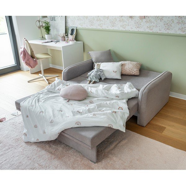 Canapea gri deschis extensibilă/cu spațiu de depozitare cu tapițerie din chenille 155 cm Laine – ELTAP-image-3