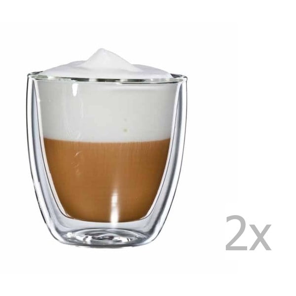 Set 2 căni din sticlă pentru cappuccino bloomix