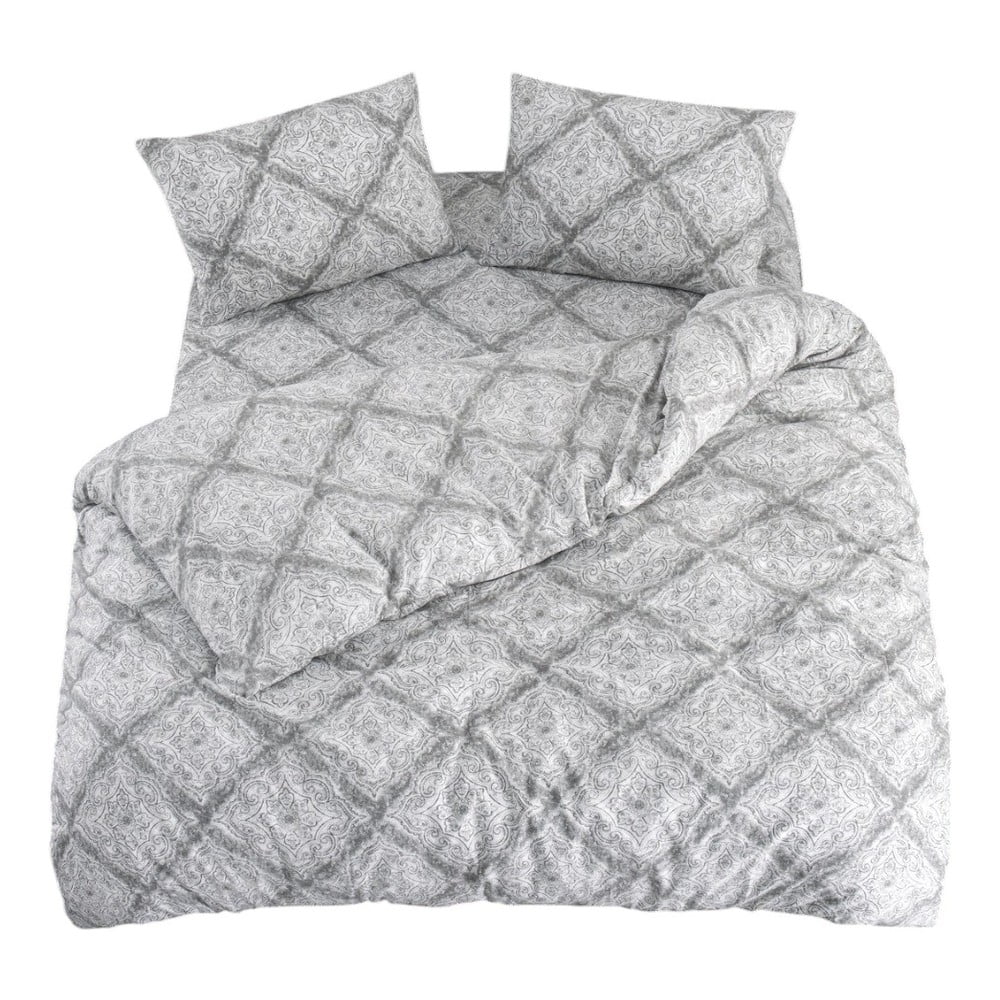 Lenjerie de pat gri pentru pat dublu, extinsă cu cearceaf inclus, cu 4 piese 200x220 cm Geometric – Mila Home