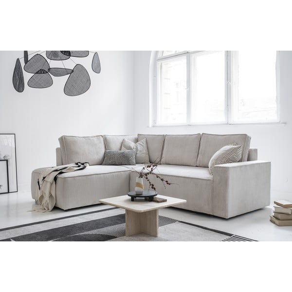 Colțar alb extensibil cu tapițerie din catifea reiată  (cu colț pe partea stângă ) Brave Dave – Miuform-image-3