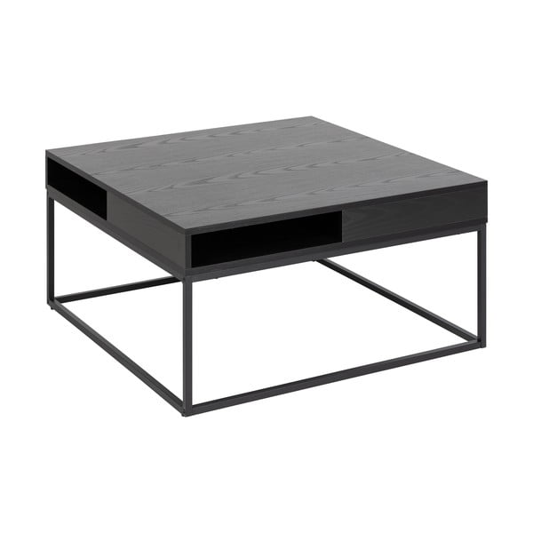 Măsuță de cafea neagră cu blat cu aspect de lemn de  frasin  80x80 cm Willford – Actona