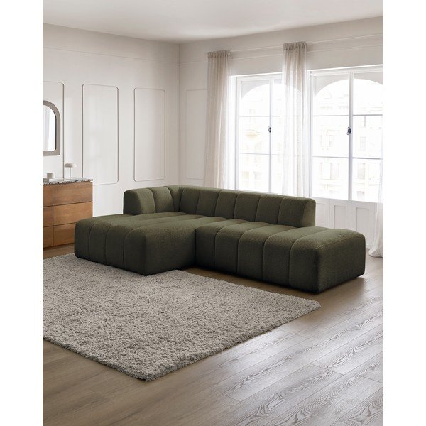 Colțar verde cu tapițerie din țesătură bouclé (cu colț pe partea stângă/cu șezlong) Annecy – Bobochic Paris-image-1