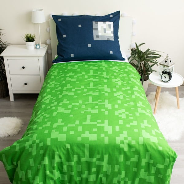 Lenjerie de pat pentru copii verde-albastră din bumbac pentru pat de o persoană 140x200 cm Minecraft "Sssleep Tight" – Jerry Fabrics-image-2