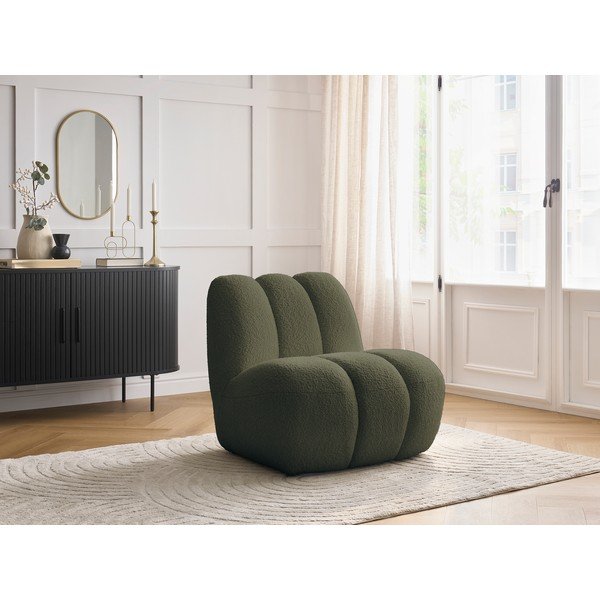 Fotoliu verde cu tapițerie din țesătură bouclé Janissaire – Bobochic Paris-image-1