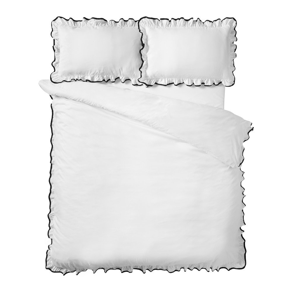 Lenjerie de pat albÄpentru pat dublu cu 3 piese 200x200 cm So Soft Mono Frill âu0080Catherine Lansfield