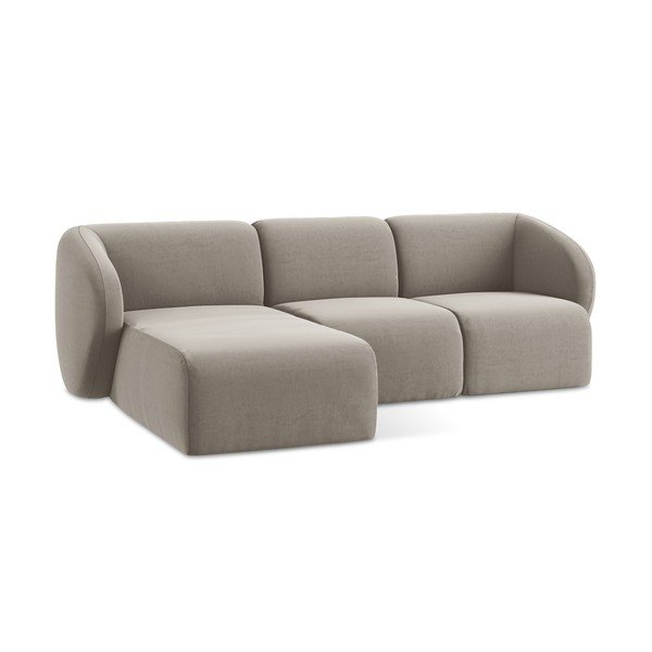 Colțar maro deschis cu tapițerie din catifea (cu colț pe partea stângă/cu șezlong) Lani – Makamii-image-4