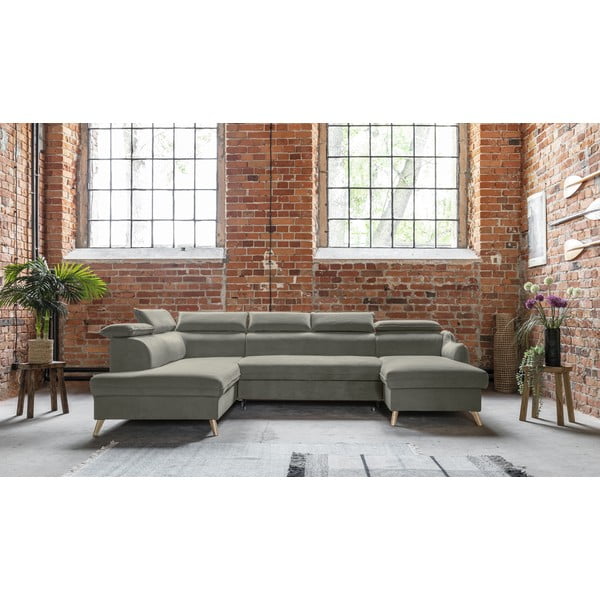 Colțar gri deschis extensibil cu tapițerie din catifea (cu colț pe partea stângă /în formă de "U") Sweet Harmony – Miuform-image-1