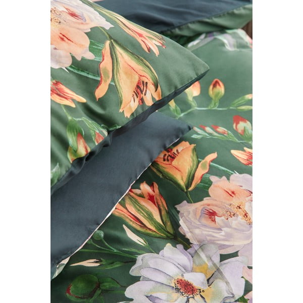 Lenjerie de pat din bumbac satinat pentru pat dublu Bonami Selection Floret, 200 x 200 cm, verde închis-image-4