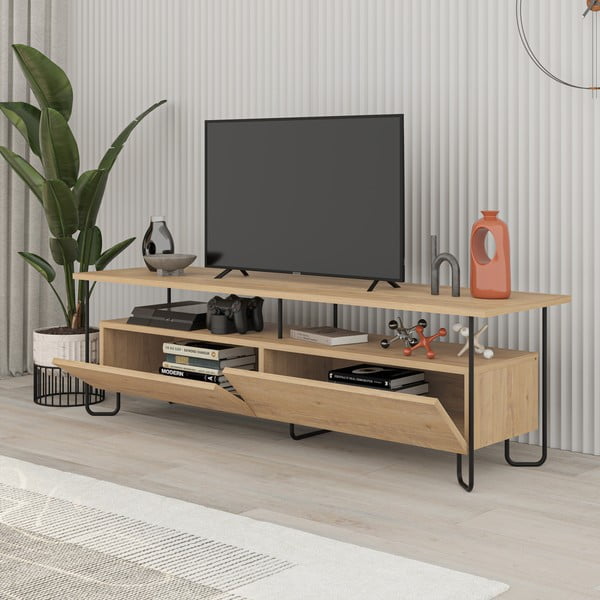 Masă TV în culoare naturală cu aspect de lemn de stejar 150x45 cm Dilly – Marckeric-image-2