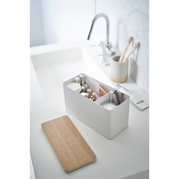 Organizator pentru baie cu capac din placaj Yamazaki Rin, alb-image-1