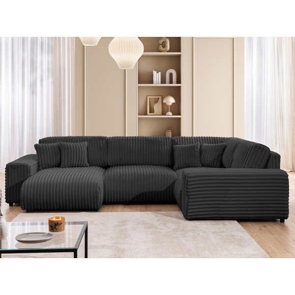 Colțar gri închis cu tapițerie din catifea reiată  (cu colț pe partea dreaptă/în formă de "U") Justin – Ropez-image-1