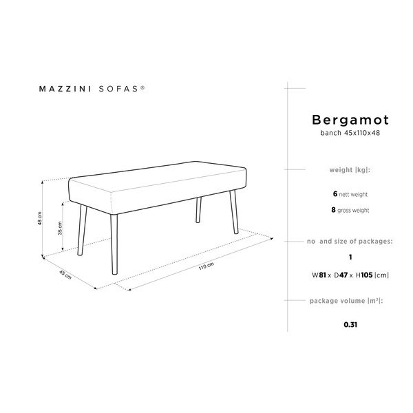 Bancă Mazzini Sofas Bergamot, maro-image-2
