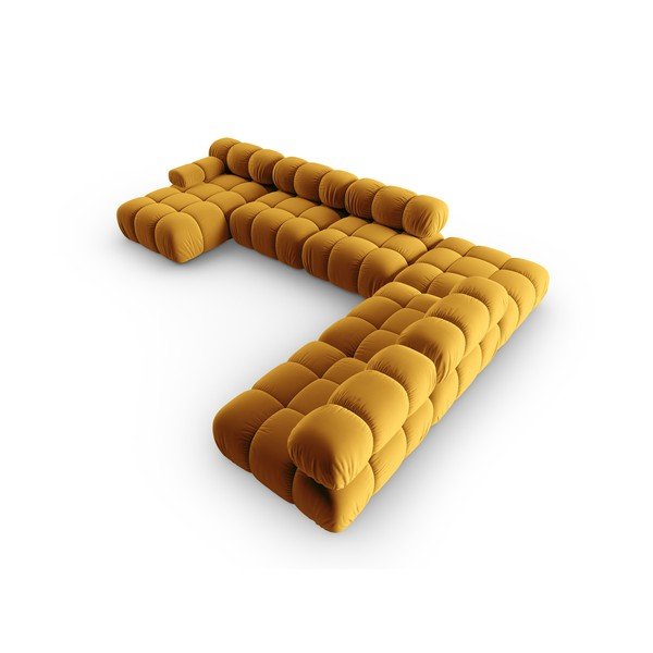 Canapea galbenă cu tapițerie din catifea 379 cm Bellis – Micadoni Home-image-4