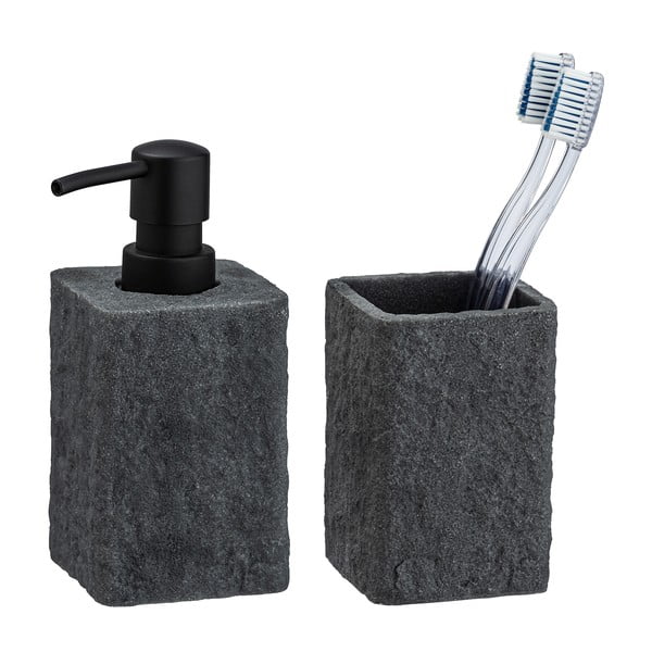 Set de accesorii de baie gri antracit din polirășină Villata – Wenko