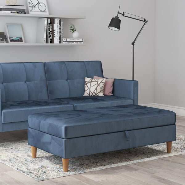 Taburet albastru cu tapițerie din catifea Lilly – Støraa-image-3