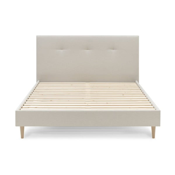 Pat matrimonial 160x200 cm bej tapițat cu somieră Tory – Bobochic Paris-image-1