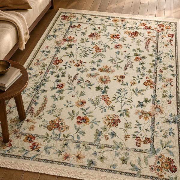 Covor crem din viscoză 95x140 cm Oriental Flowers – Nouristan-image-1